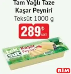 TEKSÜT TAM YAĞLI TAZE KAŞAR PEYNİRİ 1 KG